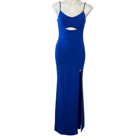 CITY STUDIO Blue Crepe Cut-Out Evening Dress - Picture 5 of 7